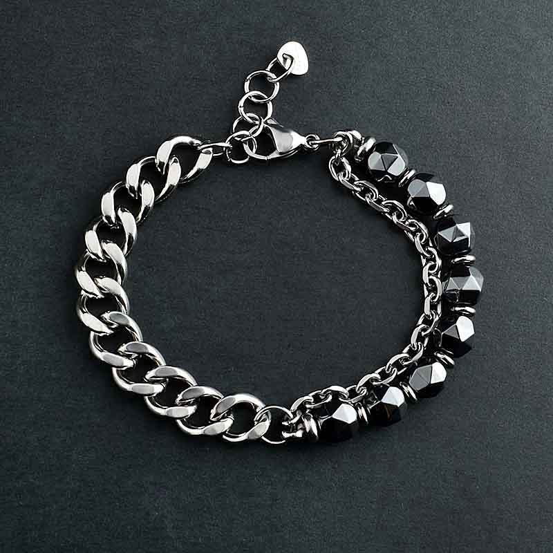 Stainless Steel Double-Sided Grinding Chain Stone Bracelet European and American Domineering Men's Jewelry Bracelet Export Model
