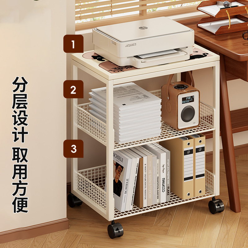 打印机置物架办公室工位收纳桌下放置架落地可移动带轮书架小推车|undefined