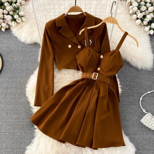 Plus Size Women's Spring Set 2025 Korean Style Fashion Outerwear, Slimming Tank Top Dress Two-Piece Set Trendy