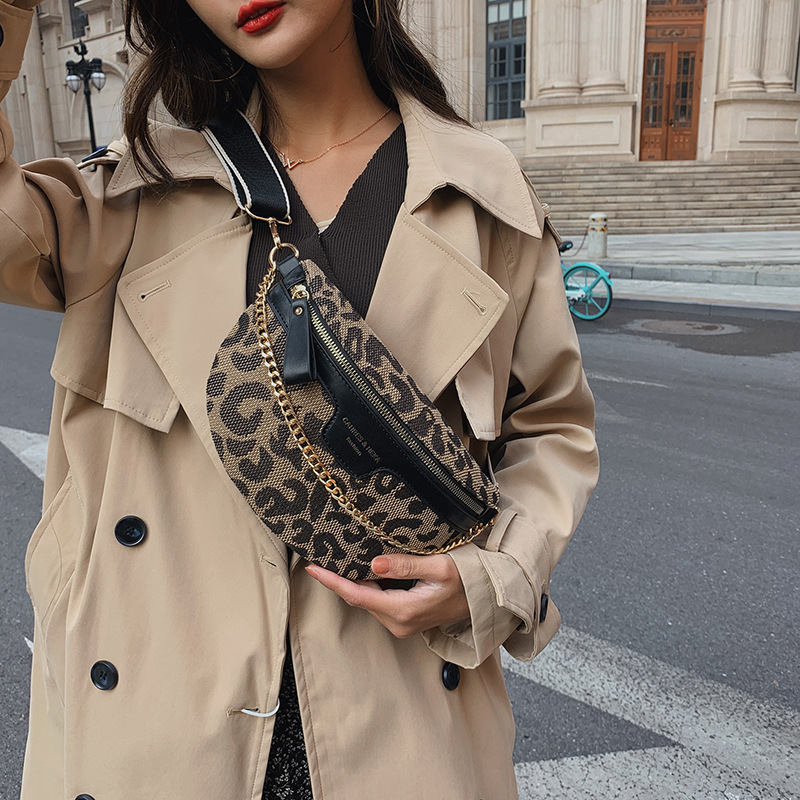 Bolso de pecho de la cintura del color del contraste de la lona de gran capacidad de las mujeres nicho moda houndstooth Leopard Print puesto de recogida de dinero bolsa de mensajero del hombro