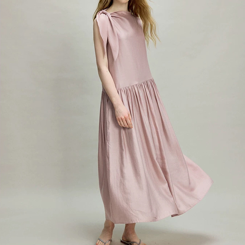 Original Design with a Knotted Neckline, Long Sleeveless Dress, Artistic Retro Dress, Loose Fit, Slimming, Casual Original Design with a Knotted Neckline, Long Sleeveless Dress, Artistic Retro Dress, Loose Fit, Slimming, Casual