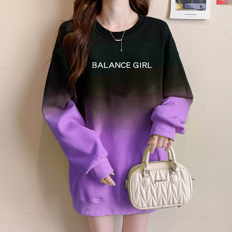 Sweatshirt À Capuche Femme Gradient Loose Style Décontracté_voghion.com