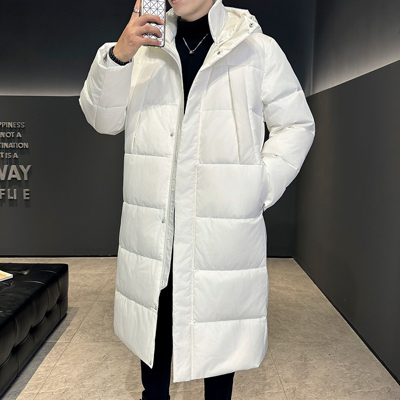 2025 invierno nueva chaqueta de plumón de pareja de moda coreana moda juvenil gruesa abrigo con capuchón caliente largo