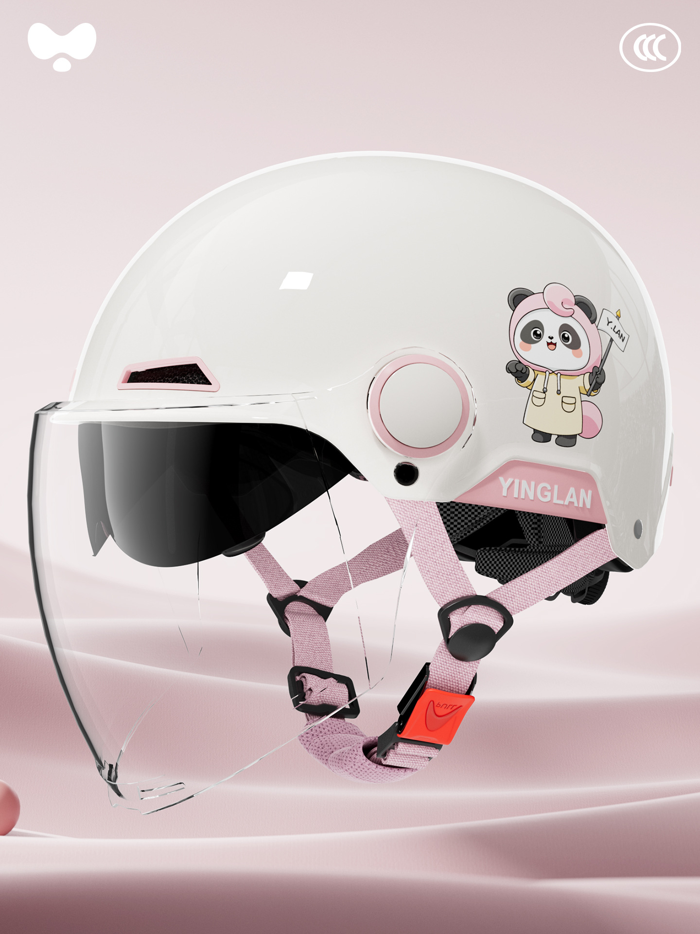 Motosiklet kaskı (dəbilqə) – Universal Electric Car Women's - 3c-pink-bubble-bear-outer-long-double-mirror-class-a-new-national-standard-one-size