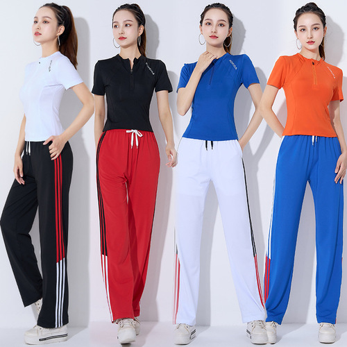 Women's  Summer Square Dance Suit Set Slimming Half Zip Short Sleeve Ghost Step Dance Sport Fitness Running Clothes
