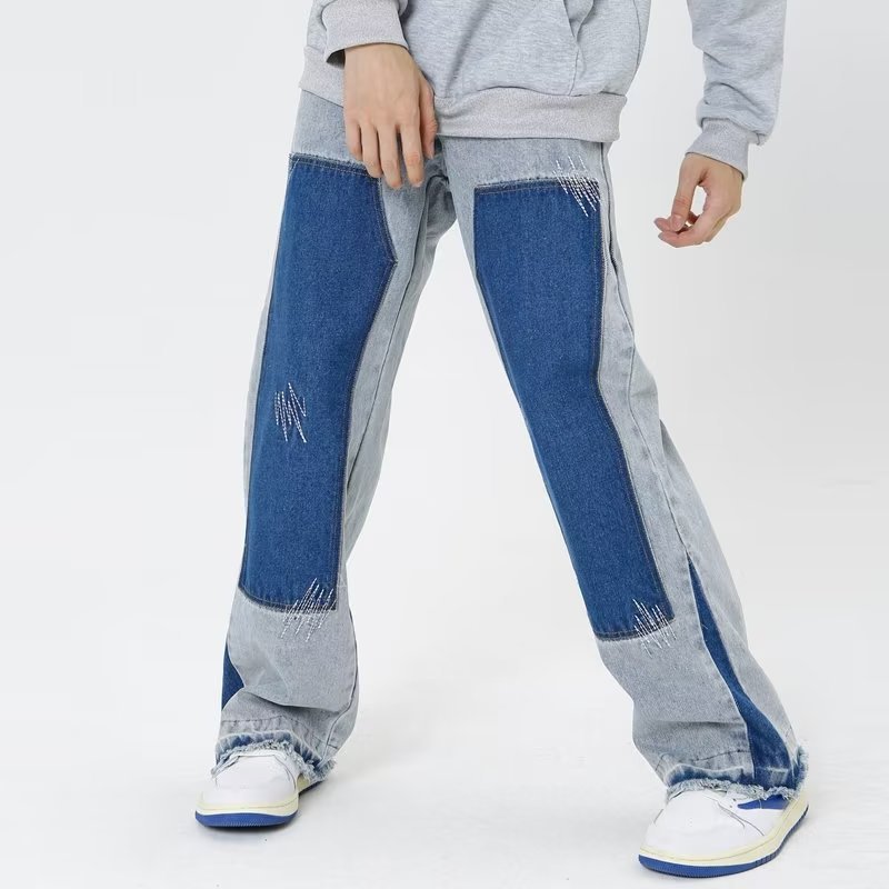 Calça jeans larga colorblock masculina, solta, reta, plus size, plus size, da moda, calça harém japonesa retrô, primavera e verão_voghion.com