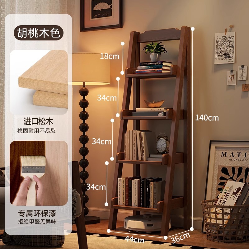 Estantería de estilo antiguo Estante trapezoidal de piso a techo Estante de pared de una pieza Estante de flores de balcón Estante de exhibición Estante de libros junto al escritorio