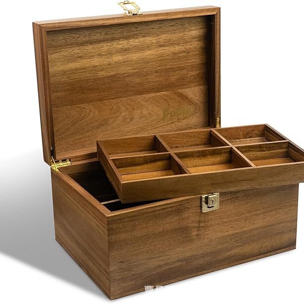 Wooden Double-Layer Storage Box with Partitions, Desktop Miscellaneous Organizer Box, Bedroom Cosmetics Solid Wood Storage Box Wooden Double-Layer Storage Box with Partitions, Desktop Miscellaneous Organizer Box, Bedroom Cosmetics Solid Wood Storage Box