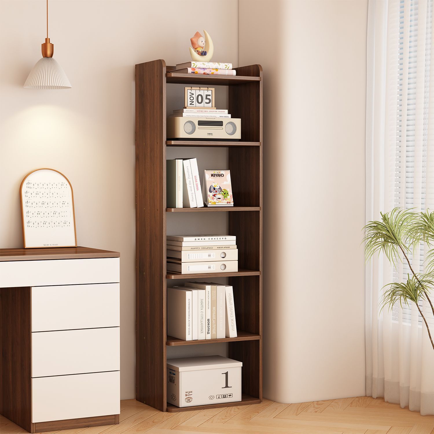 Bookshelf Storage Rack Floor-Standing Simple Household Multi-Layer Bookshelf Integrated Wall Cabinet Narrow Gap Small Bookcase Wall Storage