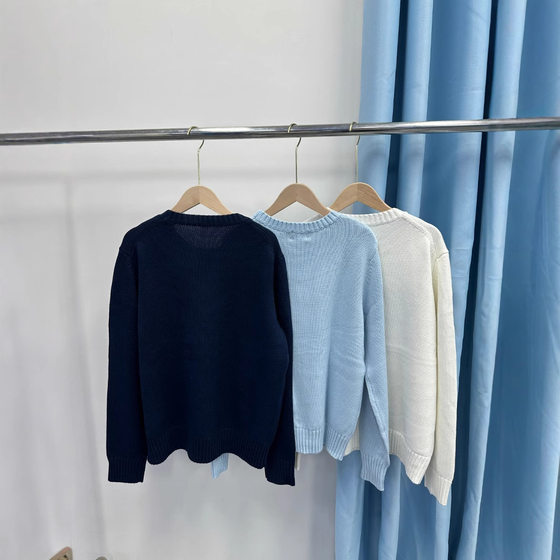 Autumn and winter 2024 new RL heavy industry five-pointed star embroidery striped flag pullover round neck knitted women's sweater