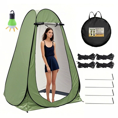 Avtomobil dam çadırları Camping Toilet Tent Changing - 2-windows-green-painted-silver-light-bring-your-own-3-aa-batteries-single-tent-120120190cm