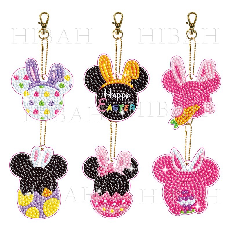 Acrílico pintado de perlas de doble cara llavero Mickey Crazy Zoo dibujos animados dibujos de diamantes DIY hechos a mano