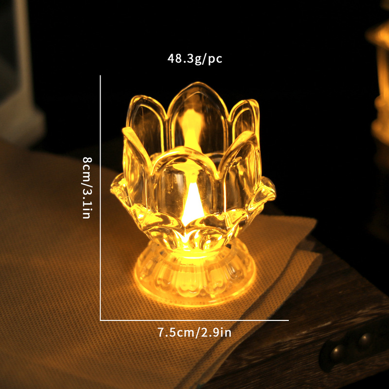 LEDの透明な蓮の花の仏前は明かりを供えて寺院のろうそくの明かりを飾ってアイデアの浮き彫りの高い足の電子の長い明かりを配置します。|undefined