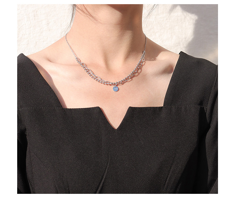 15g Weight No Inlaid Inlay Material Titanium Steel Material Printing Pattern Women'S Gender Gold, Silver Color Lucky Round Brand Double Layer Necklace, Bracelet Set Round Beads Necklace Clavicle Chain Titanium Steel 18k Gold Plating P853-e184 4