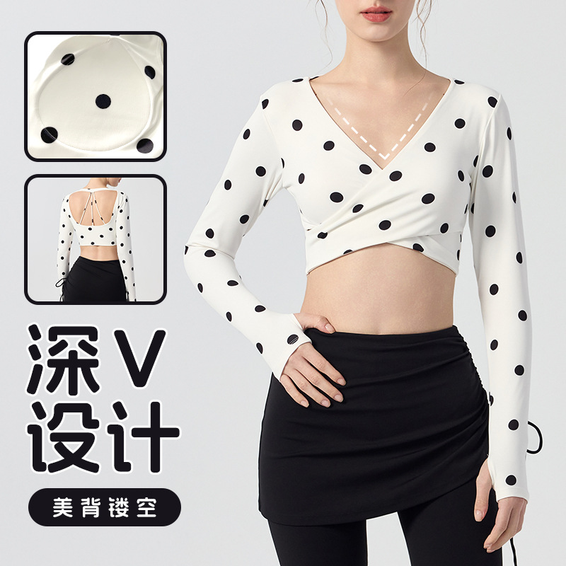 Yoga Wear Long-Sleeved Slimming Sports Top with Chest Pad Sexy Cut Out Beautiful Back Pilates Training Fitness Wear