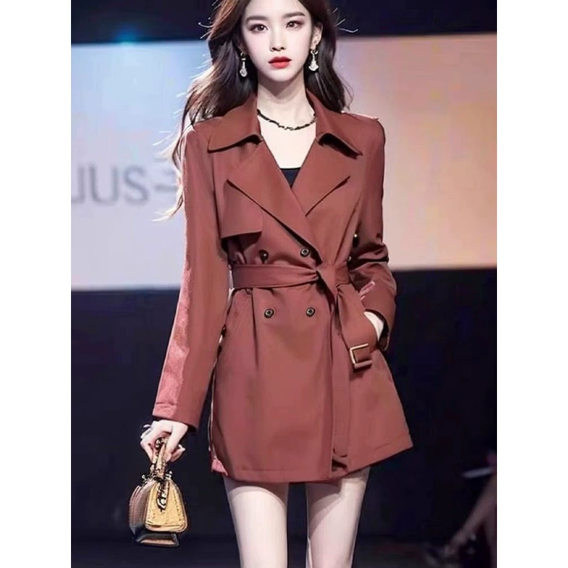 Коричневое осеннее пальто-т trench с высоким качеством стиля, стиль Chanel