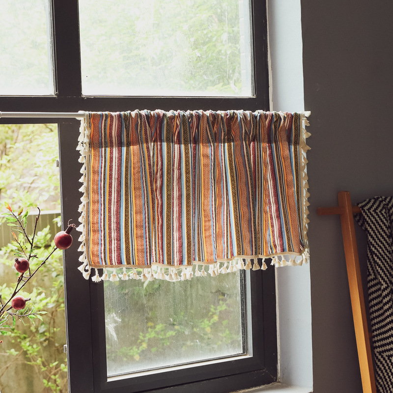 Cross-border Amazon Homestay Decorative Short Curtain Bedroom Bay Window Balcony Curtain Hanging Curtain Fabric Kitchen Cabinet Pocket Half Curtain