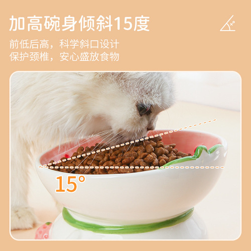 Amazon Cat Bowl Ceramic Cat Plate Cat Food Bowl Neck Support Slanted Mouth Cervical Protection Drinking Dog Bowl High Leg Pet Supplies