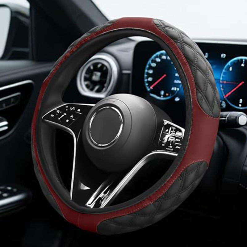 Car Steering Wheel Cover with Quilted Embroidery and Leather Stitching, No Inner Ring, Suitable for All Seasons, Cross-Border Hot-Selling Car Interior Accessories Wholesale