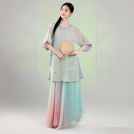 Night Moor Qinhuai Dance Costume Round Neck Ming-made plus size Top Green Shirt Classical Dance suit Costume Big Dress Art