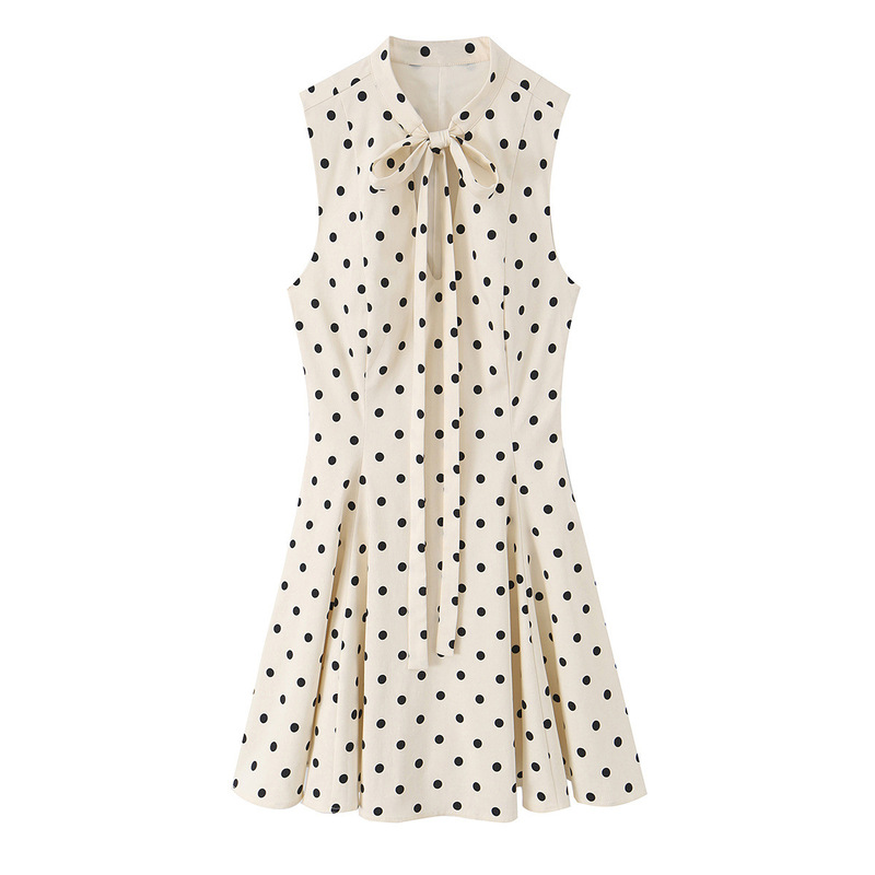 TAOP&ZA Women's Clothing 2026 Summer New Fashionable Elegant Polka Dot Pleated Tie Sleeveless Dress 76020