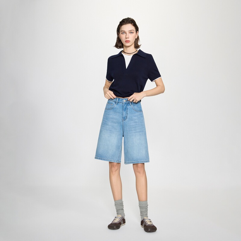 Seline&Shilin 26 Summer New Casual Refreshing High-Waisted Five-Point Denim Shorts for Women Slimming Wide-Leg Mid-Length Pants Seline&Shilin 26 Summer New Casual Refreshing High-Waisted Five-Point Denim Shorts for Women Slimming Wide-Leg Mid-Length Pants