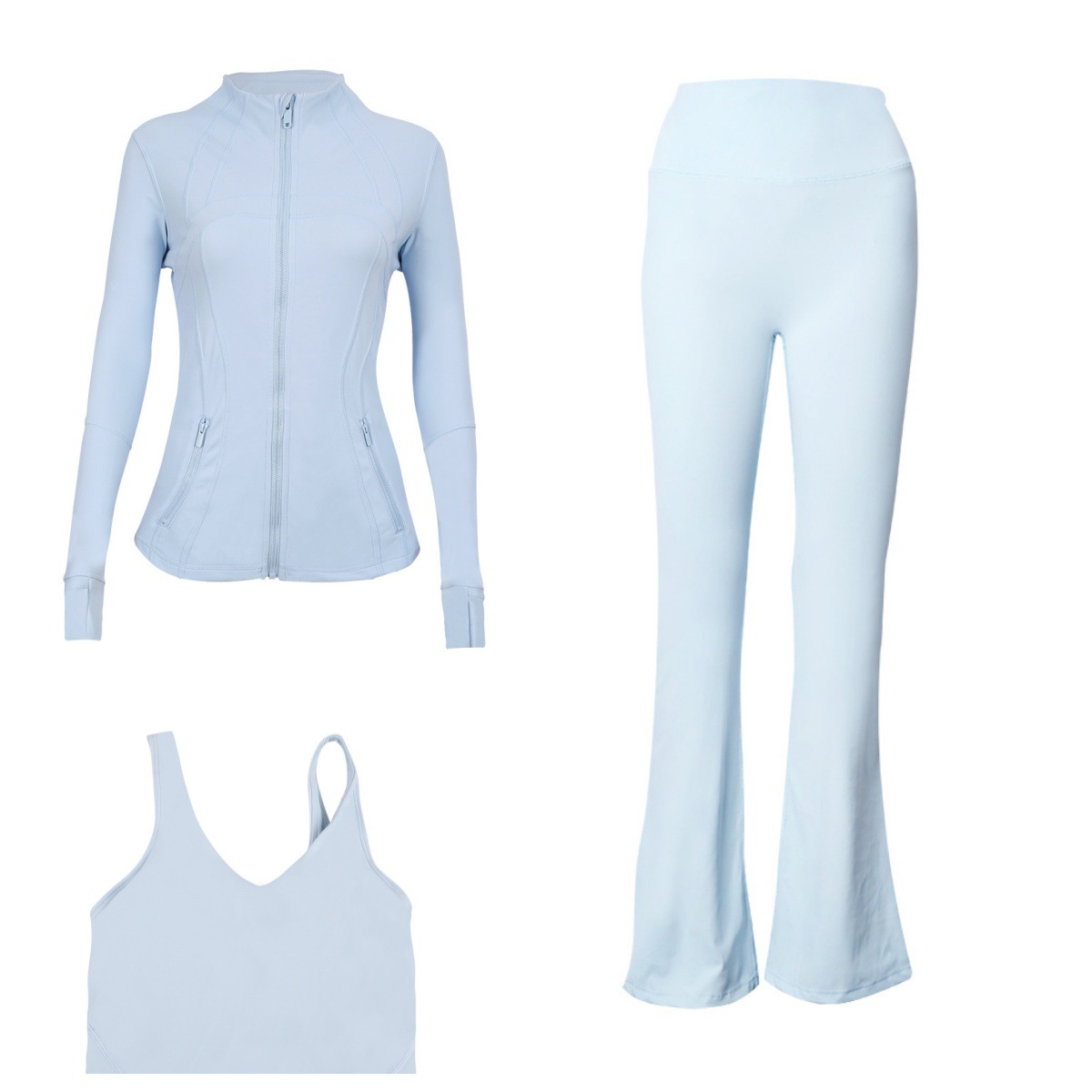 Flared Pants Jacket U Back Bra Sports Set 3 Piece Fitness Run Yoga Women's Clothing Workout Gym Fitness Running Yoga Set_ecoleips.com