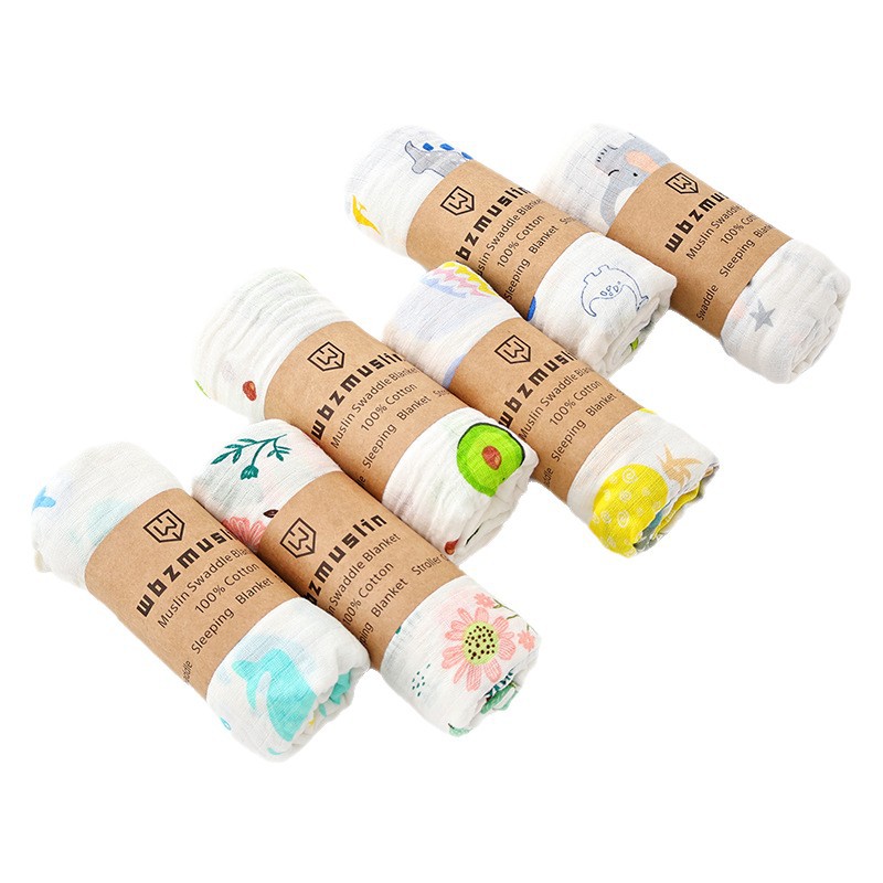 Manta de gasa de algodón de doble capa Amazon, pañal de bebé, toalla de baño, parasol estampado, cubierta para cochecito, manta de fábrica