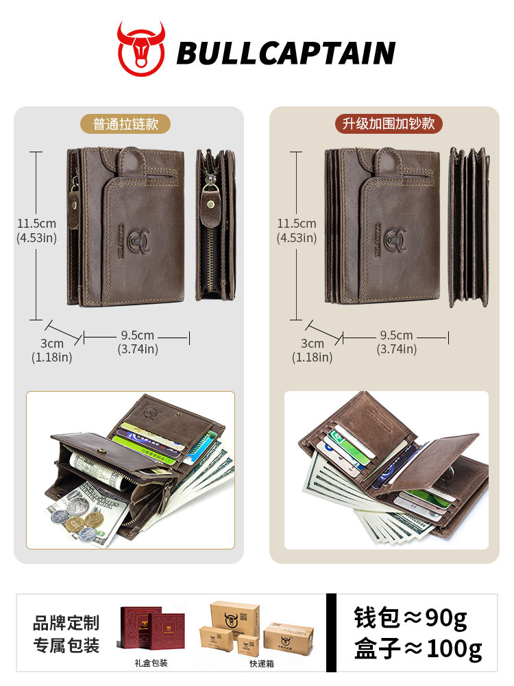 Capitán vaca cuero fábrica suministro primera capa de cuero masculino multi-función pequeña Licencia de Conducir bolsa de tarjeta de foto de la licencia de conducir