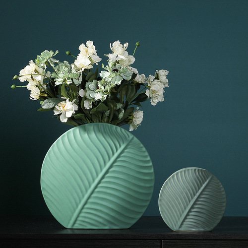 Nordic ceramic vase living room decorations dry flower arrangement desktop creative green leaves flower ware ornaments wholesale