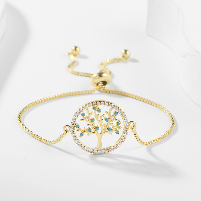 Fashion copper inlaid zircon tree color preservation bracelet