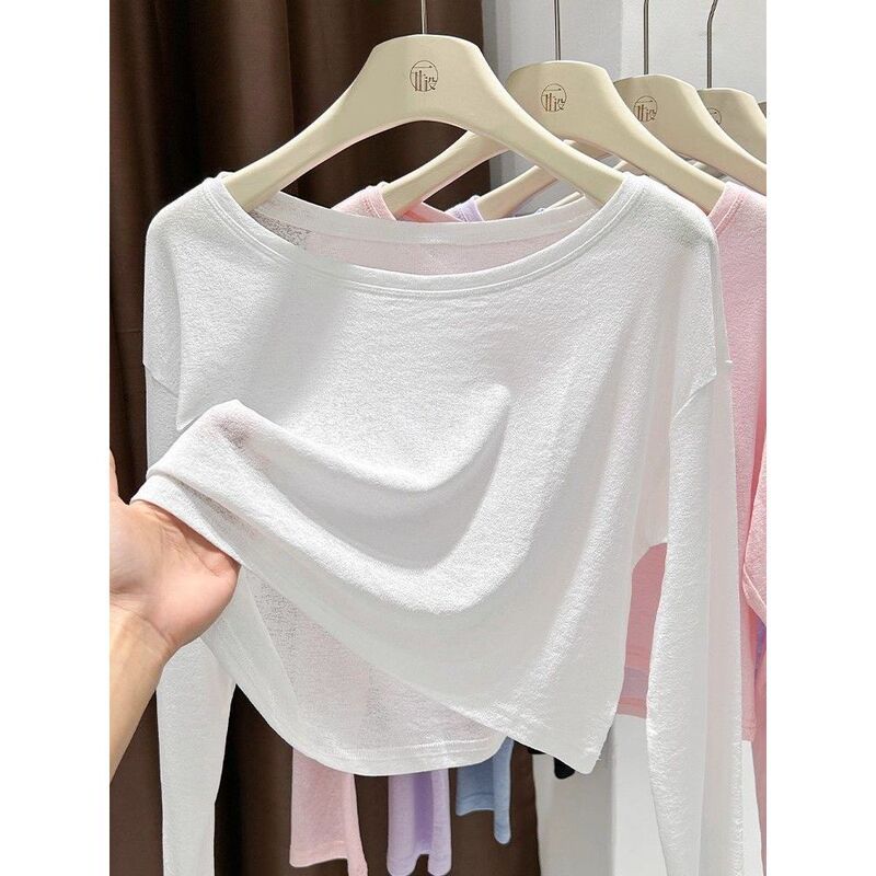 Sun-Protective Thin Long-Sleeve T-Shirt for Women, Trendy Niche Design, Summer Loose Fit, Slimming Short Top, Air Conditioning Cover-Up