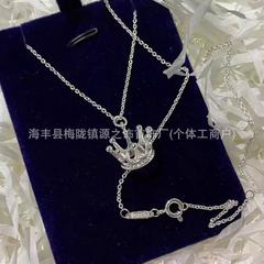 新款公主皇冠项链女精致高版银色吊坠简约时尚百搭锁骨链工厂批发