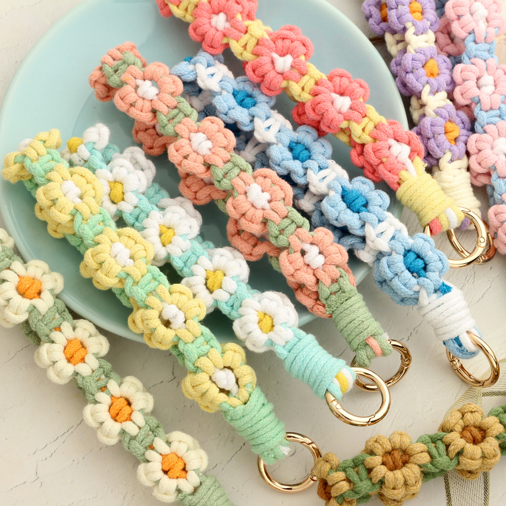 30g Weight Bag Pendant, Keychain Classification 1 Piece Quantity Daily Occasion Cotton Material Flower Pattern Knitting Design Cute Style 1 Piece Cute Flower Cotton Knitting Bag Pendant Keychain 9