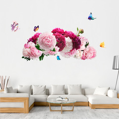 廠家直銷新款富貴牡丹花蝴蝶自粘牆貼畫客廳臥室可移除裝飾畫-337
