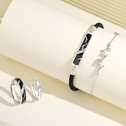 Original design dead wood spring couple bracelet female 925 sterling silver forest leaf bracelet ins bracelet Chinese Valentine's Day gift