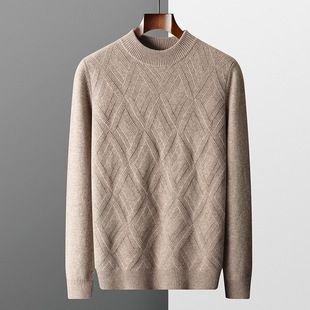 Autumn and Winter New Men's Wool Sweater Round Neck Solid Color Business Pullover Sweater Thickened Loose Versatile Knitted Base Shirt