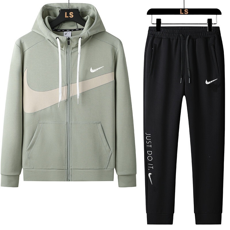 Cardigan hooded sweatshirt and long pants two-piece set, unisex, new autumn trendy brand color-blocked sportswear set for men