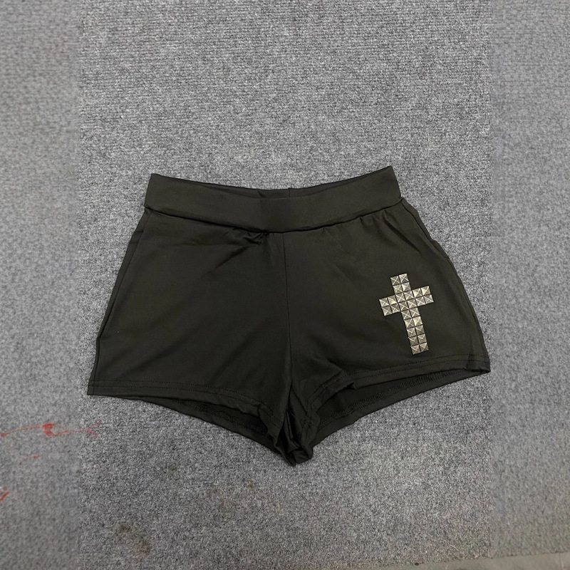 2025 New Cross Hot Diamond Black Shorts Women's Summer Elastic Waist Slimming Hot Girl Leggings Outer Shorts 2025 New Cross Hot Diamond Black Shorts Women's Summer Elastic Waist Slimming Hot Girl Leggings Outer Shorts