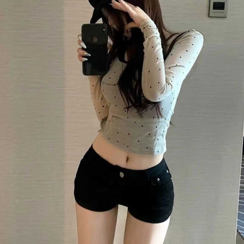 2025 Summer New Style Loose Slimming Elastic A-Line Wide-Leg Hot Pants Black Denim Shorts for Petite Women