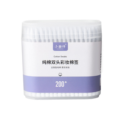 White Little Hanzi Origin Manufacturer 200 Piece Boxed Cosmetic Cotton Swabs Dual-Head Ear Cleaning Paper Roll Cotton Swabs