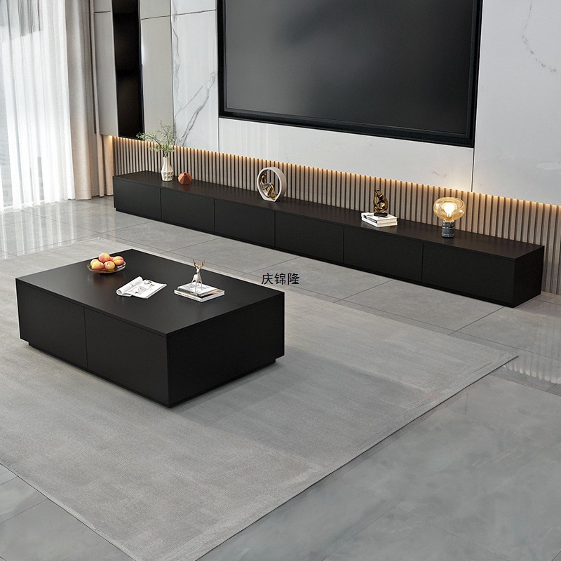 Solid Wood Tv Cabinet Coffee Table Combination Modern Minimalist Living Room Storage Cabinet Slate Floor-Standing Home Bedroom Furniture Cabinet