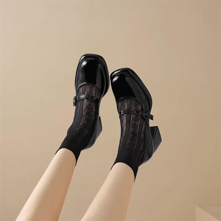 Wunderschöne, klassische schwarze Mary Jane-Schuhe zum Selbstbinden mit einem Riemen und rundem Kopf, elegante High Heels mit kleiner Öffnung_voghion.com