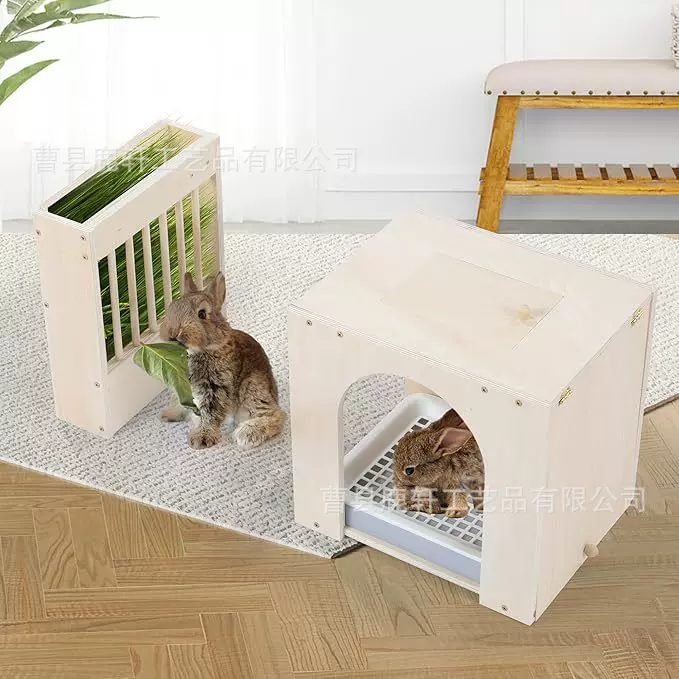 木制干草喂食器兔子干草架一体式兔子窝绒鼠雪貂兔子豚鼠食草屋