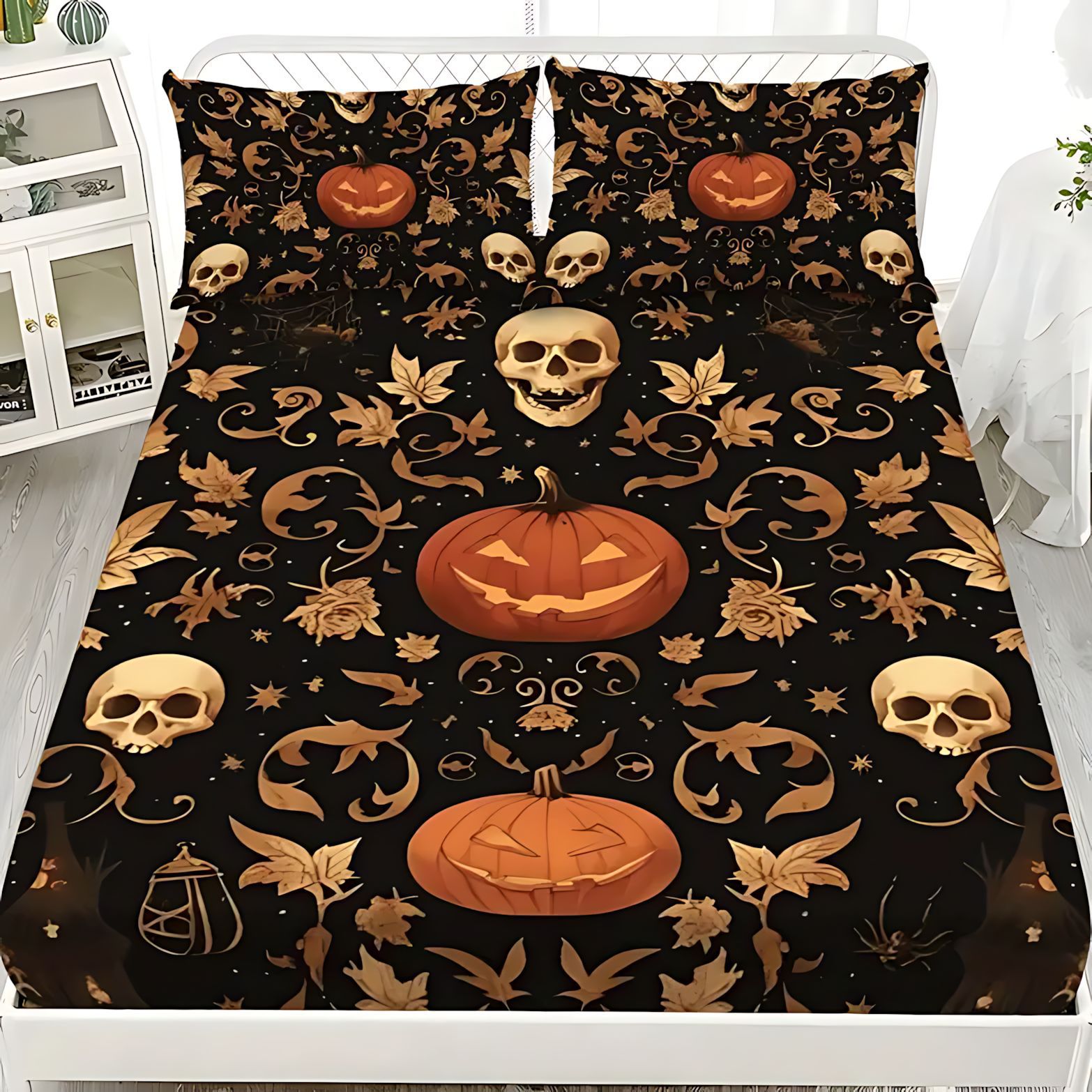 TEMU / JIT Cross-border series de Halloween impresión digital cama suave camisa funda colchón set de ropa de cama