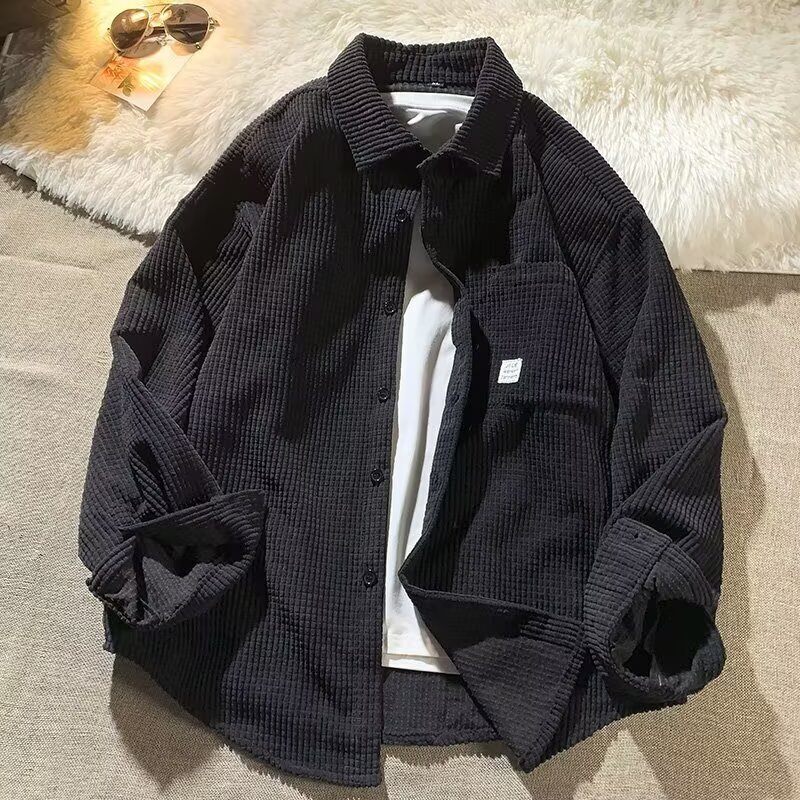 Japanese-Style Long-Sleeve Corduroy Jacket for Men, Autumn New Outerwear, Hong Kong Style Literary Retro Casual Men's Shirt