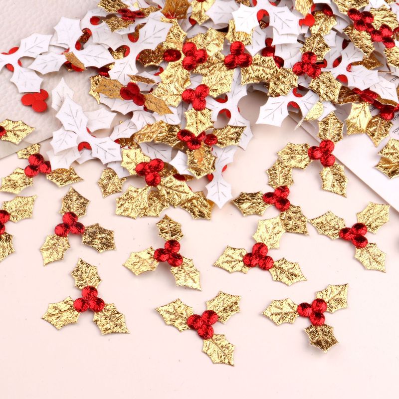 クリスマス装飾三枚葉金銀生地ギフトボックス部品diy手作りクリスマス樹葉紅果100枚|undefined