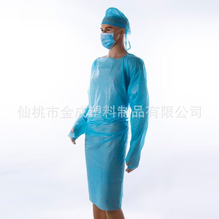 CPE袍实验室隔离衣一次性反穿拇指扣有袖围裙实验服专用防水