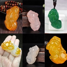 绿玛瑙玉髓貔貅吊坠项链天然红玛瑙玉石皮休招财情侣貔恘挂件玉佩