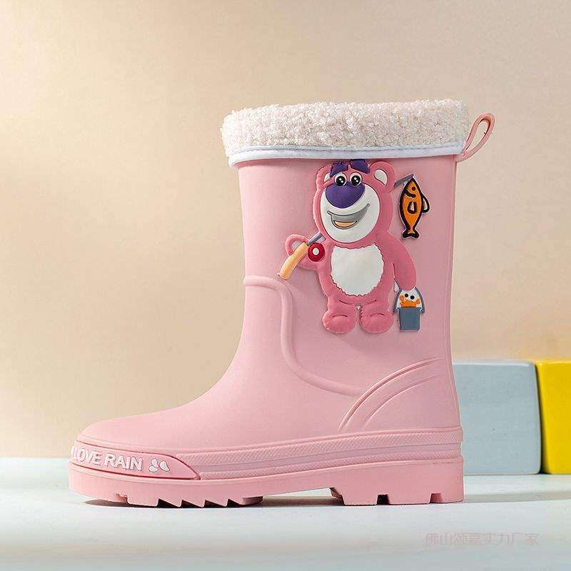 Children's Rain Boots for All Seasons, Girls' Waterproof Rain Boots with Velvet to Keep Warm, Removable Cotton Cover Water Shoes, Medium-Sized Kidsren's Mid-Calf Shoes